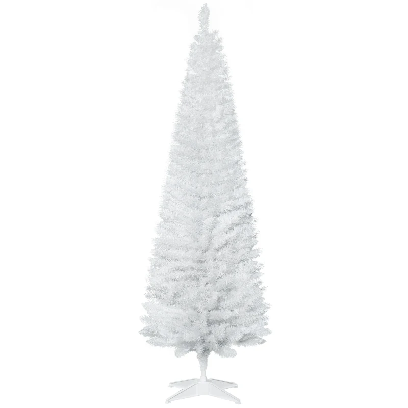 HOMCOM Albero di Natale Slim Artificiale 180 cm con Rami Realistici, Albero di Natale Alto e Stretto con Base Pieghevole, Bianco