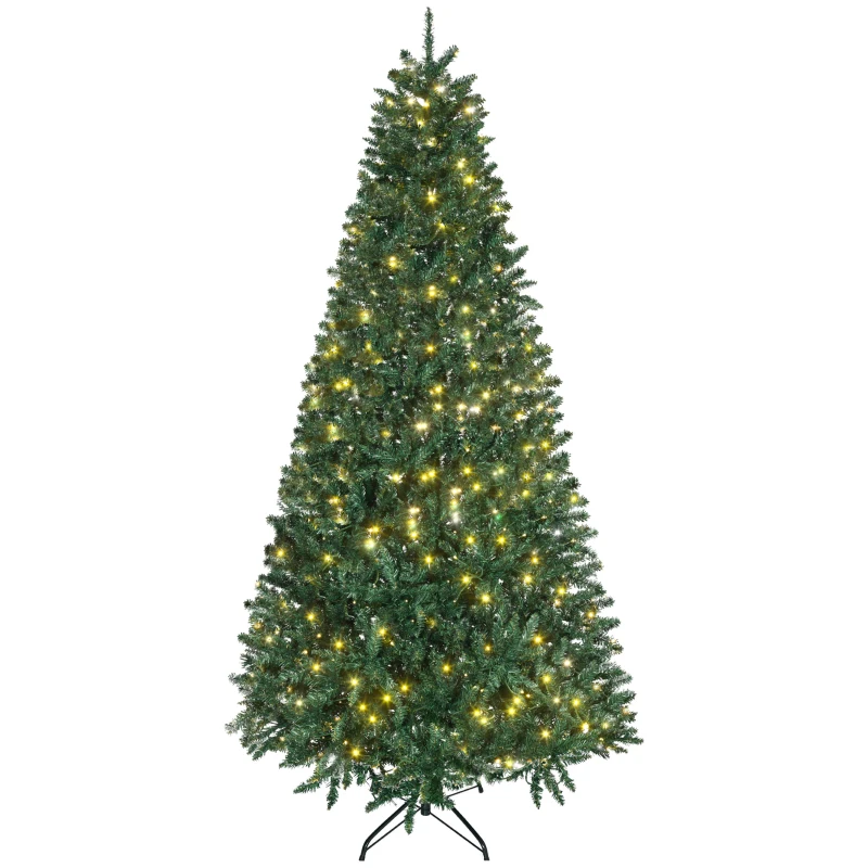 HOMCOM Albero di Natale Artificiale Luminoso con 450 Luci LED Bianche e 1146 Rami, Base in Metallo Pieghevole - Verde