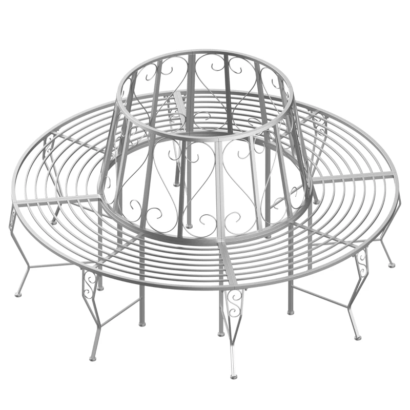 Outsunny Outdoor Round Tree Bench, Garden Metal Frame Garden Seat, Diameter 160cm Height 90cm, Silver