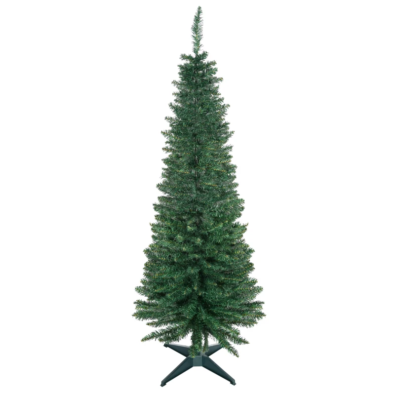 HOMCOM Albero di Natale Artificiale 150cm Alto e Stretto con Rami Realistici e Base in Plastica, Verde