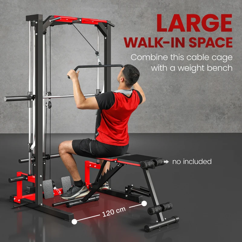 SPORTNOW Cable Crossover Machine, Multi-Function Power Rack with Pull Up Bar, Lat Pull Down System, Squat Rack, Barbell Bar