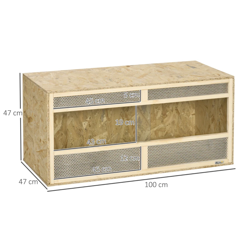 PawHut Terrarium en bois OSB pour reptiles avec porte coulissante en verre - 100 x 47 x 47 cm naturel