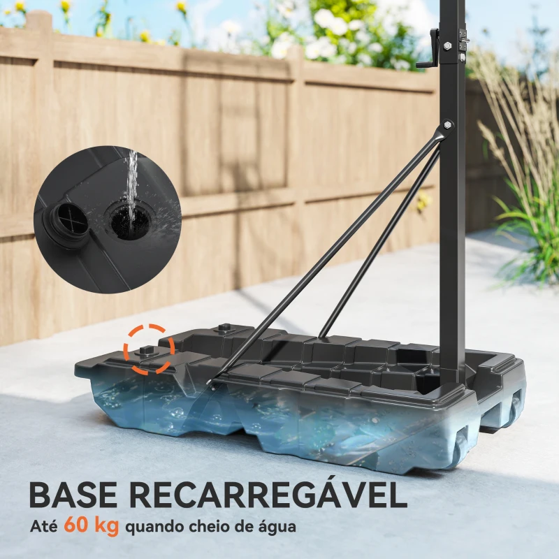 SPORTNOW Tabela de Basquetebol para Exterior com Altura Ajustável Portátil Estrutura Dobrável Painel Inquebrável Rodas e Base Preenchível 120x70x300-375 cm Preto