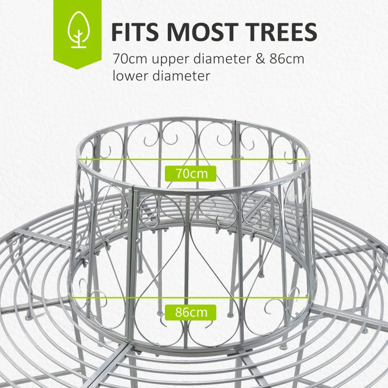 Outsunny Outdoor Round Tree Bench, Garden Metal Frame Garden Seat, Diameter 160cm Height 90cm, Silver