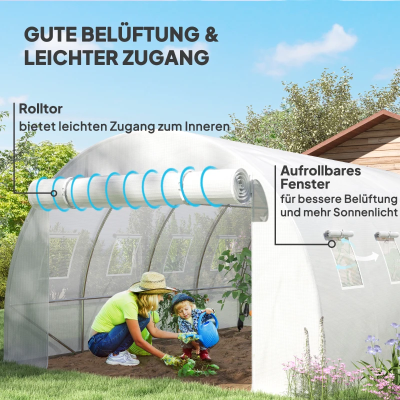 Outsunny Ersatz-Gewächshausabdeckung, wetterbeständig, 400 cm x 300 cm x 200 cm, Transparent, Weiß