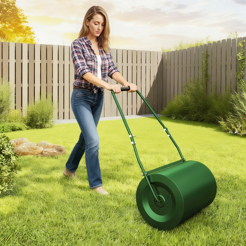 Outsunny Rullo per Prato da 63L di Capacità con Lama Raschiante, in Metallo, 123x58x40 cm, Verde Scuro