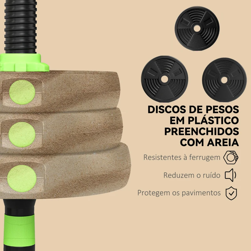 SPORTNOW Conjunto de Halteres Ajustáveis 3 em 1 20 kg Conjunto de Pesos com Barras de Conexão e Pegas Antiderrapantes Verde