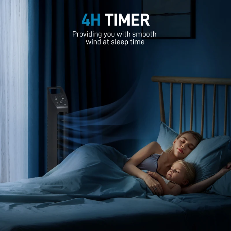 HOMCOM Wentylator stojący, wieżowy, klimatyzacja, 3 tryby, obrotowy, timer, Czarny