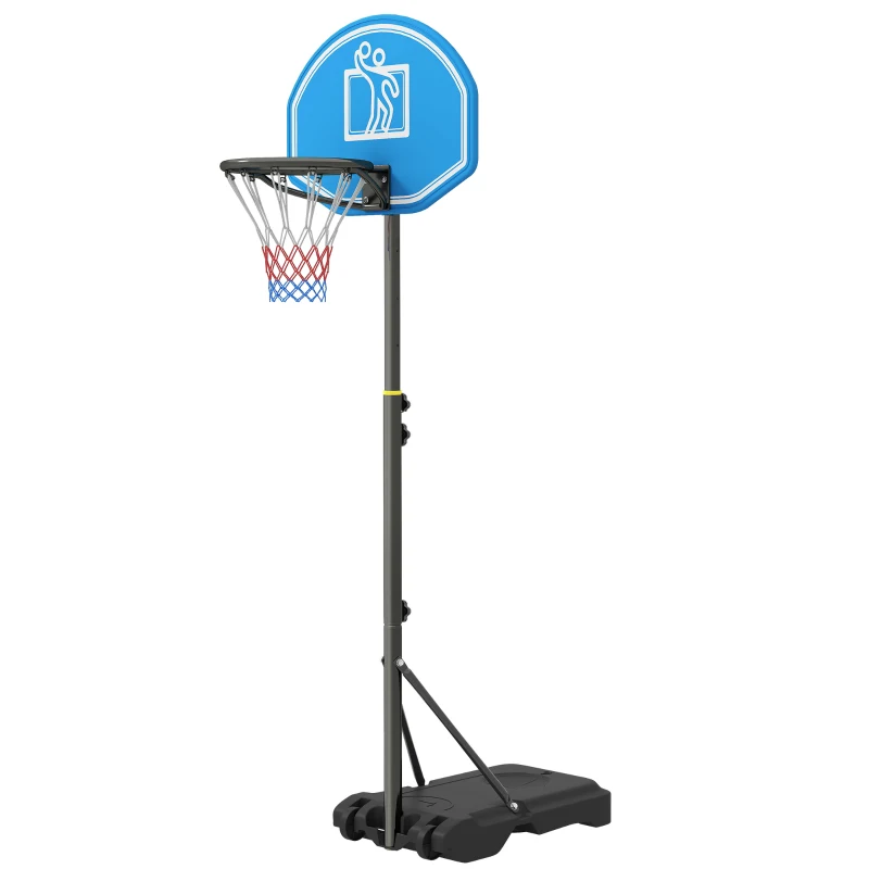 HOMCOM Canestro Basket con Altezza Regolabile 197.5-245cm, Base con Ruote e Tabellone, Blu