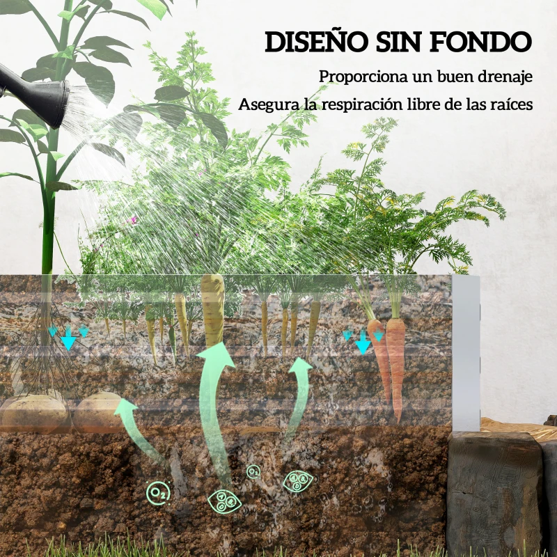 Outsunny Jardinera Exterior Grande Rectangular de Acero Galvanizado para Terraza con Base Abierta 241x90,5x30 cm Plateado