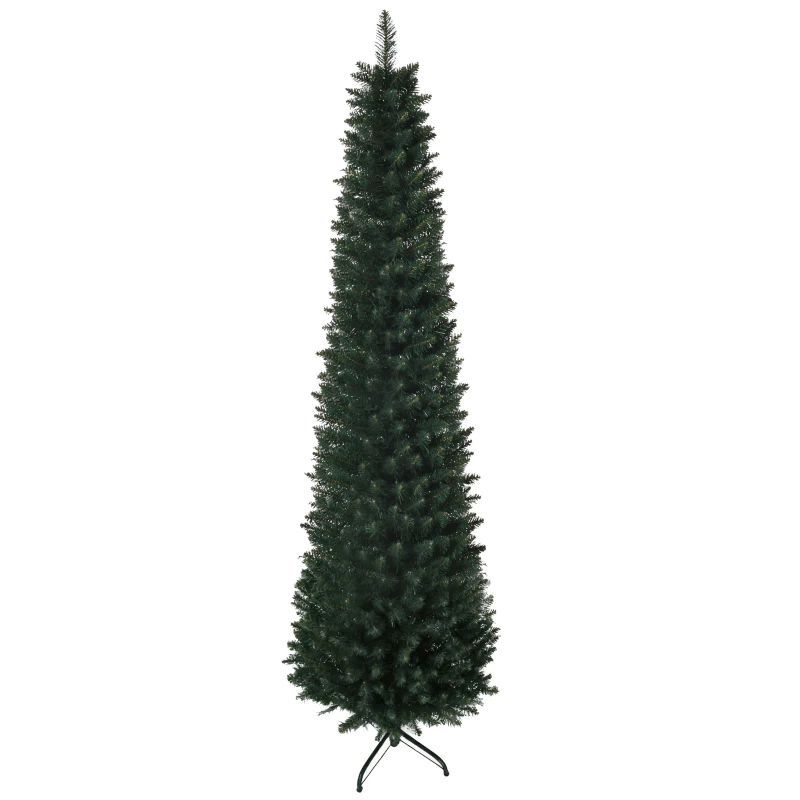 HOMCOM Albero di Natale Slim Alto 180cm con Base Pieghevole, Albero di Natale Artificiale con 380 Rami, in PVC e Metallo, Verde