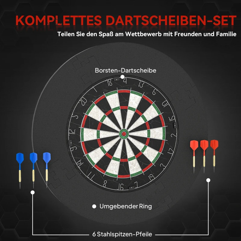 SPORTNOW Dartbord Dartboard-set met beschermring, 6 darts met stalen punten, sisal, Kunststoff, Zwart