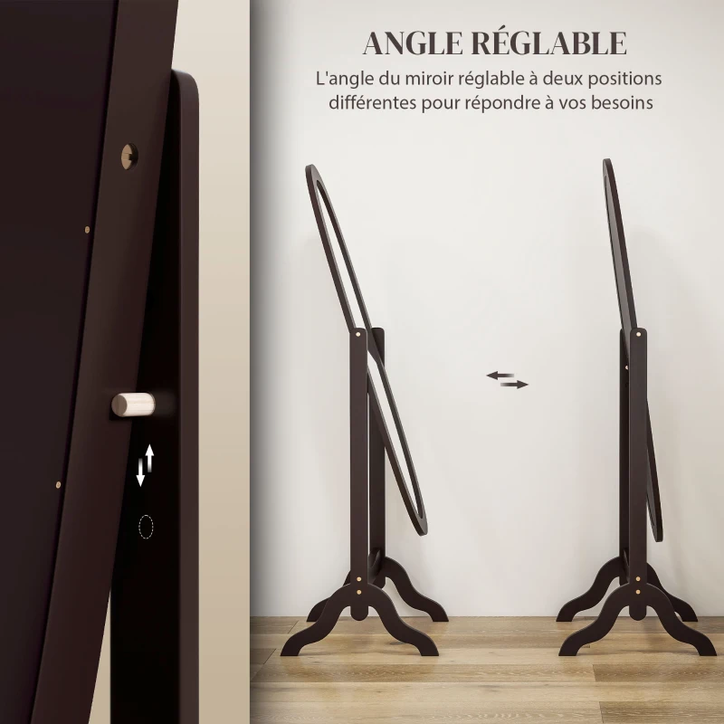 HOMCOM Miroir à pied ovale style shabby chic inclinaison réglable 48 x 46 x 147 cm mdf café