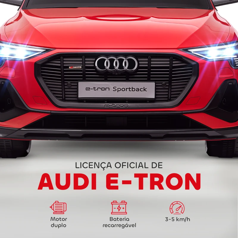 HOMCOM Carro Elétrico Audi E-Tron 12V para Crianças acima de 3 Anos com Controle Remoto Faróis Buzina Música MP3 TF USB e Abertura da Porta 3-8km/h 108x60x47cm Vermelho