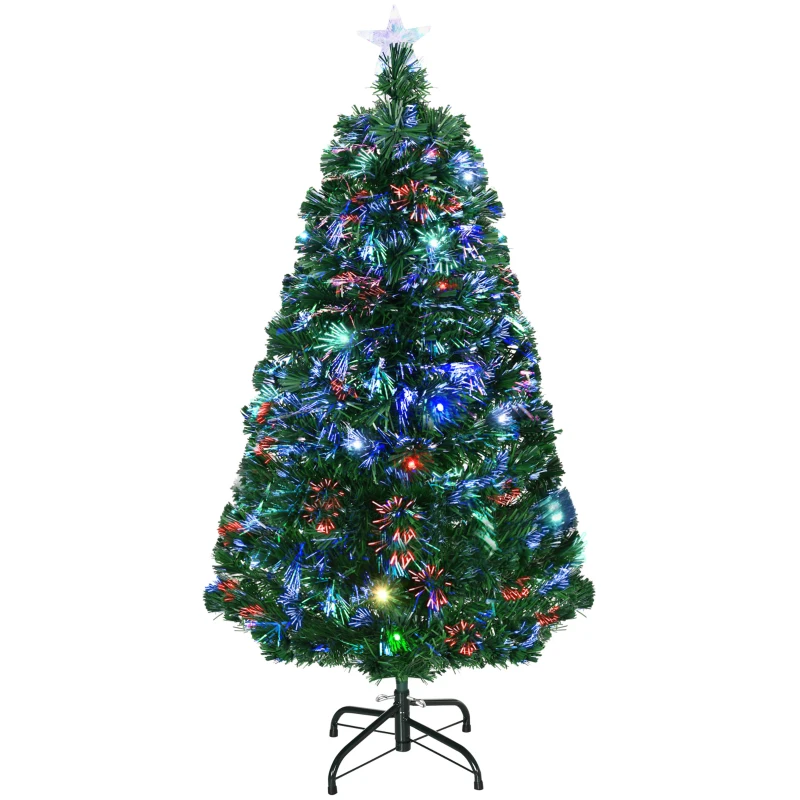 HOMCOM Albero di Natale a Fibre Ottiche 120cm Albero di Natale Artificiale con 16 Luci LED di 3 Colori e Rami in PVC