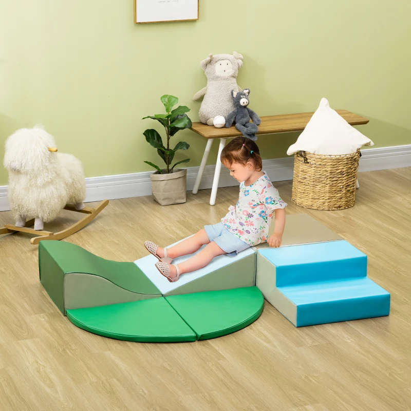 HOMCOM Parcours motricité bébé 6PCS, module motricité bébé en mousse EPE avec housse en revêtement synthétique, blocs mousse de construction, jouets éducatifs enfants d'âge préscolaire, multicolore