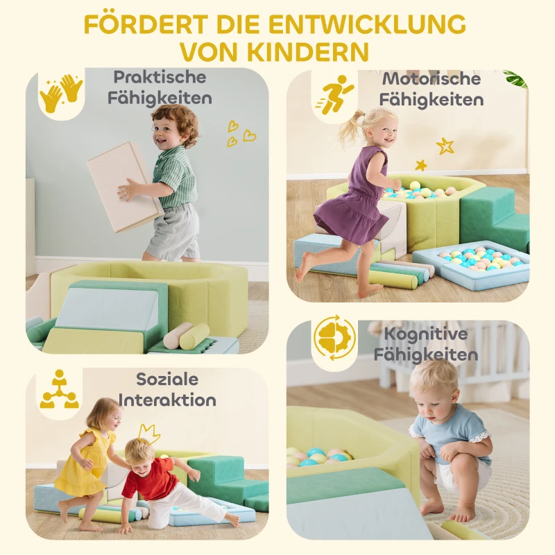 AIYAPLAY 15-teiliges Softbaustein-Set, 200 Kunststoff-Bälle, Bällebad für Kleinkinder, Indoor, Schaumstoff, Bunt