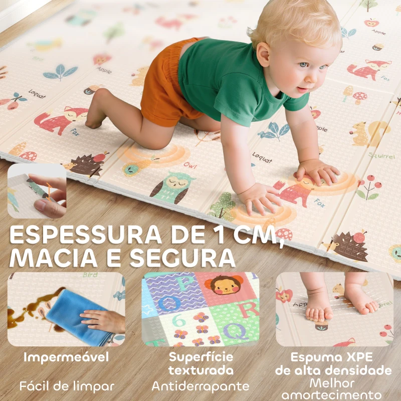 AIYAPLAY Tapete de Brincar para Bebés Acolchoado Dobrável Reversível e Impermeável 176,5x148x1 cm Multicor