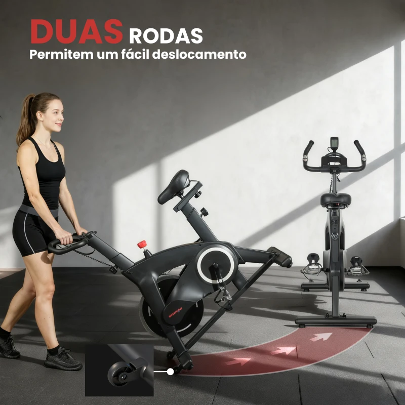 SPORTNOW Bicicleta Estática Bicicleta Fitness com Volante de Inércia de 15 kg Ecrã LED Guiador e Assento Ajustável 108x53x111 cm Preto