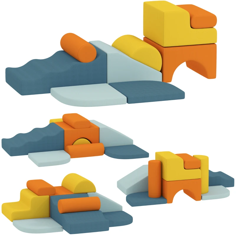 AIYAPLAY 9-teiliges Soft-Baustein-Set, weiche Blöcke zum Bauen und Spielen, Indoor-Spielset für Kleinkinder, Schaumstoff, Bunt