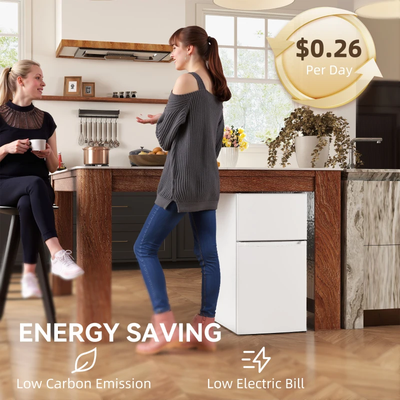 HOMCOM 88L Under Counter Fridge Freezer, Small Refrigerator with 5-Setting, 3 Star Freezer Rating, White