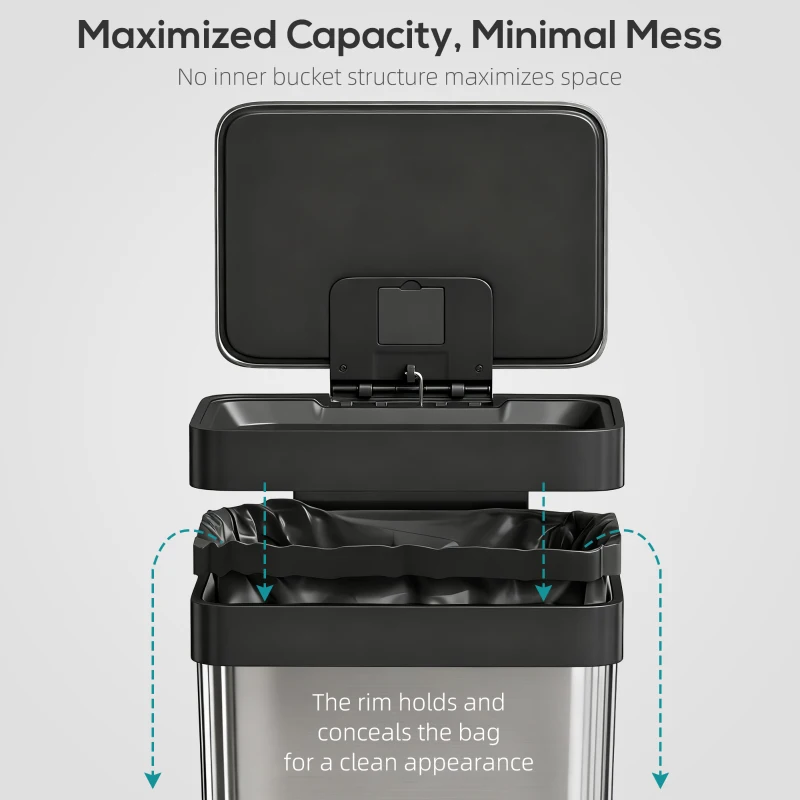 HOMCOM 60 L kosz na śmieci z pedałem, stalowy pojemnik z pokrywą z miękkim domykaniem, kolor srebrny