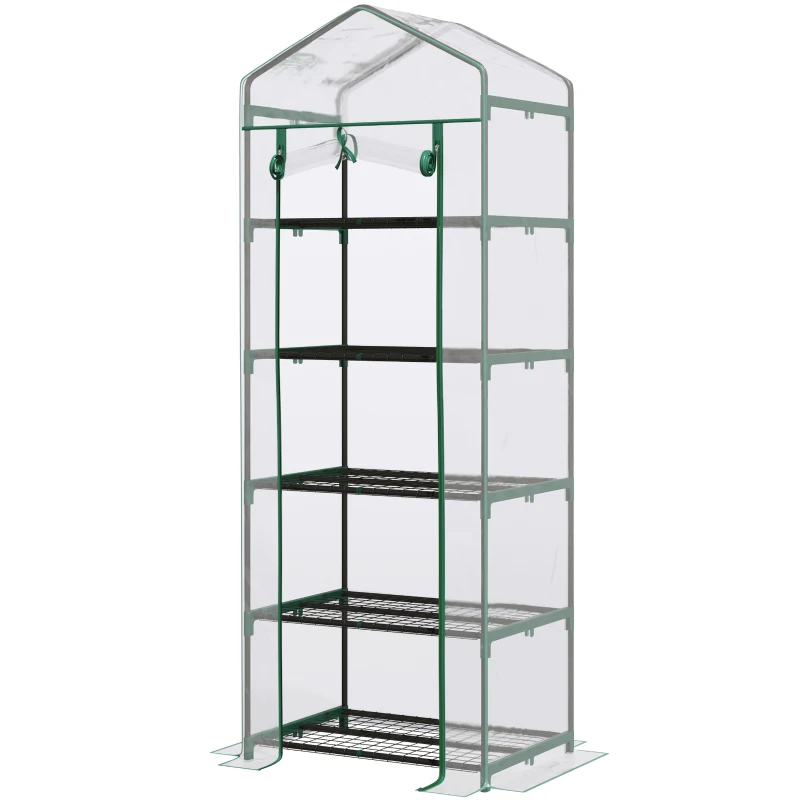 Outsunny 5 Tier Mini Greenhouse with Flower Stand, Outdoor Portable Green House Plant Shelter, Metal Frame, Transparent, 69 x 49 x 193cm