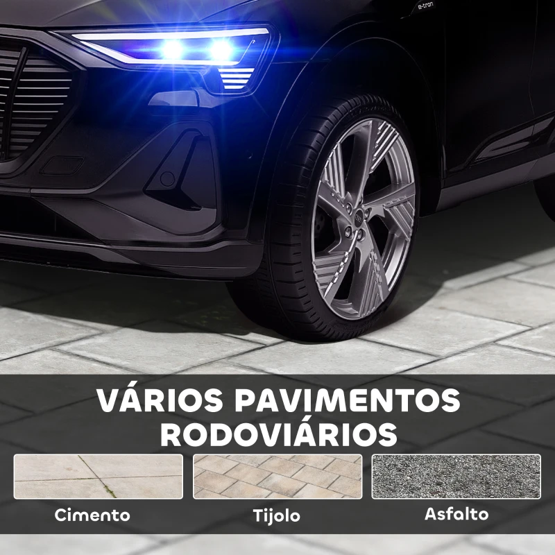 HOMCOM Carro Elétrico Audi E-Tron 12V com Faróis Buzina Música MP3 TF USB e Abertura da Porta 3-8km/h 108x60x47 cm Preto