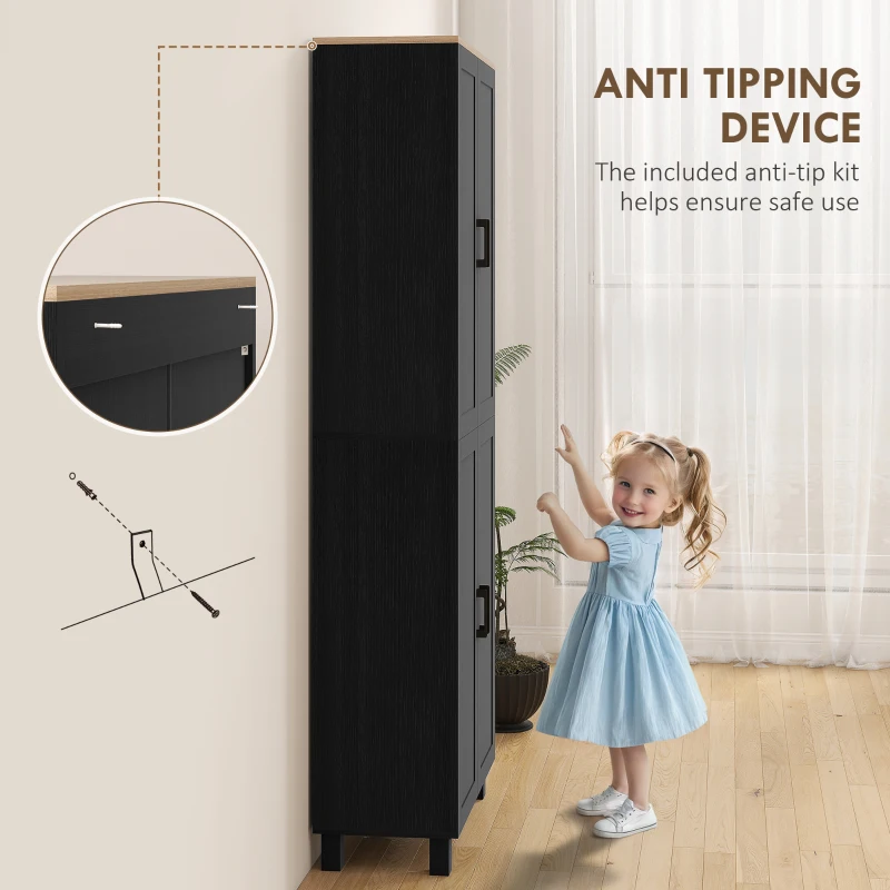 HOMCOM Freestanding Kitchen Cupboard, 4-Door Storage Cabinet with Adjustable Shelves, Modern Kitchen Pantry for Dining Room, 170cm, Black