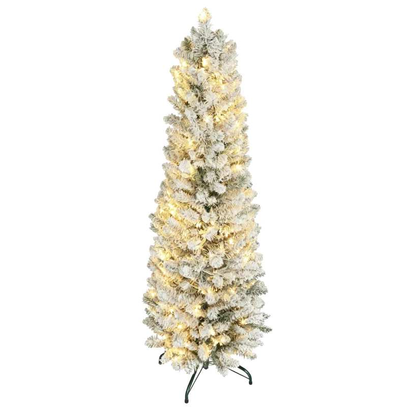 HOMCOM Albero di Natale Innevato con 329 Rami e Luci LED Bianche, in Plastica e Metallo, Ø52x180 cm, Verde