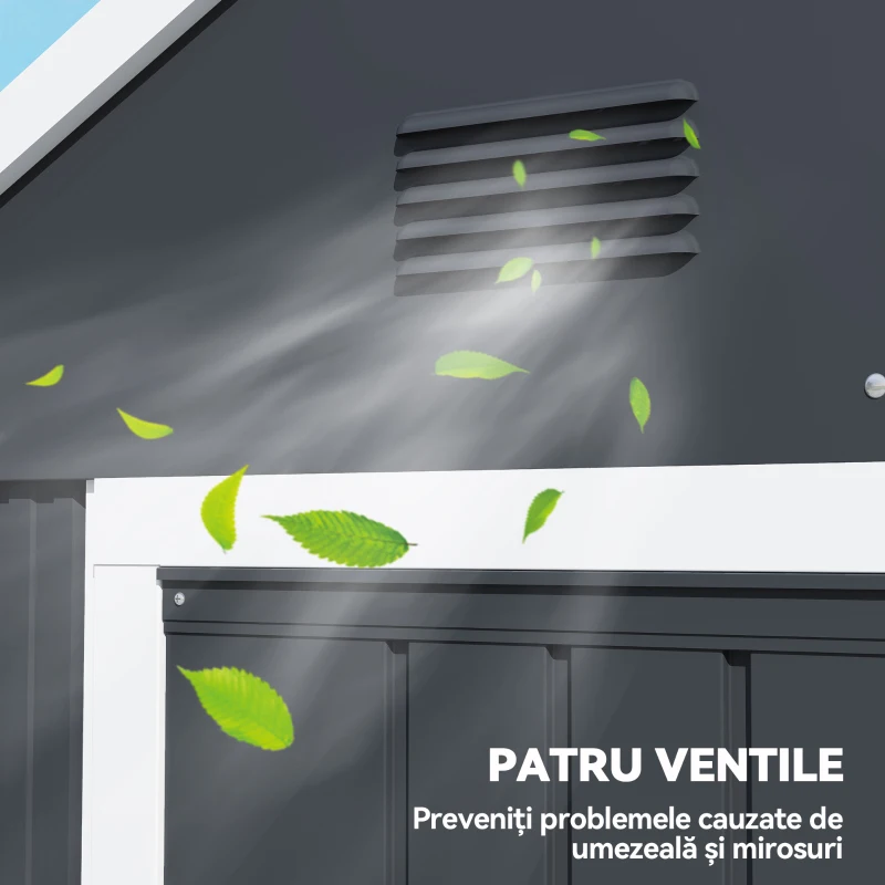 Outsunny Magazie de Gradina din Otel Galvanizat si PP cu 4 Guri de Aerisire si Fereastra, 259x171x222 cm, Gri si Alb(m-6)
