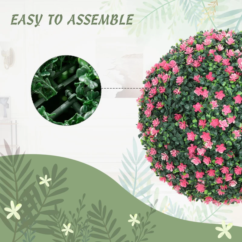 HOMCOM Set of Two Artificial Boxwood Balls Plants - Pink