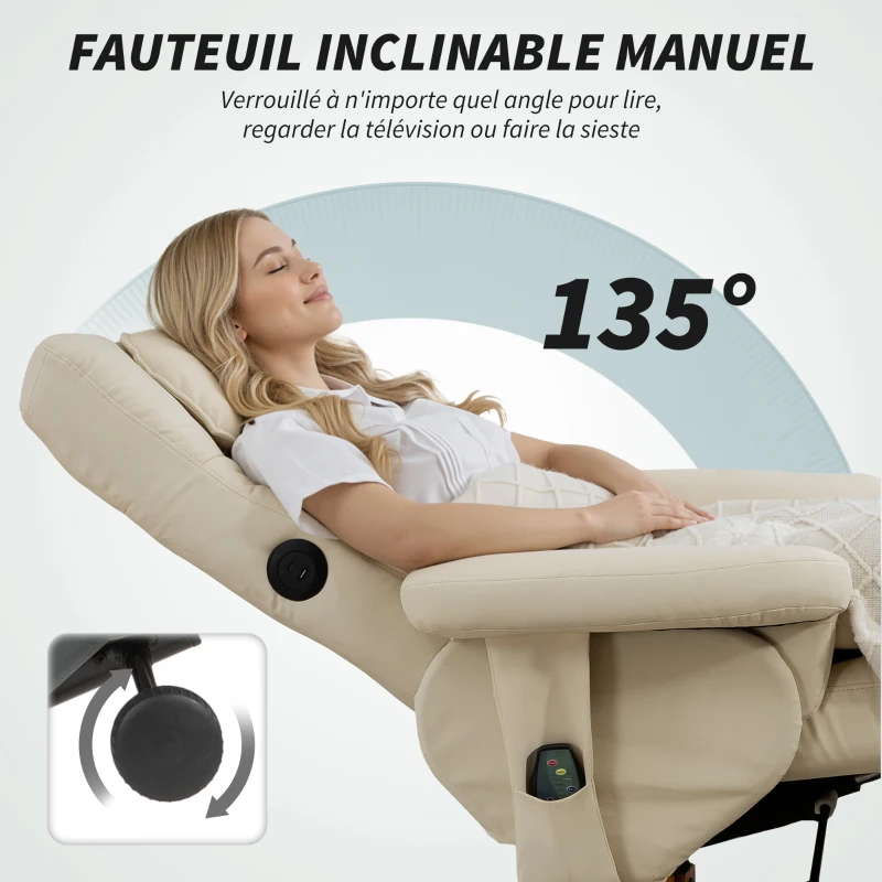 HOMCOM Fauteuil massant avec repose-pied, dossier inclinable jusqu'à 135°, coffre de rangement, télécommande