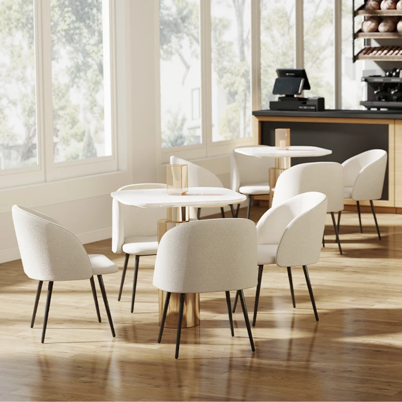 HOMCOM Lot de 2 chaises de salle à manger avec dossier en tissu effet laine boucleé pieds en acier 55 x 62 x 80 cm beige noir