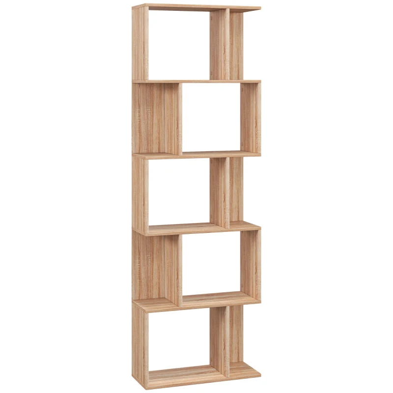 HOMCOM Mobile Libreria in Legno a 5 Ripiani con Divisorio, 60x24x184.5 cm, Color Legno