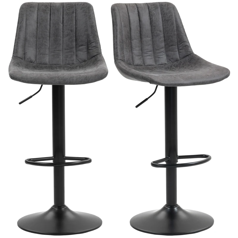 HOMCOM Set of 2 Leathaire Tub Bar Stools -  Charcoal Grey
