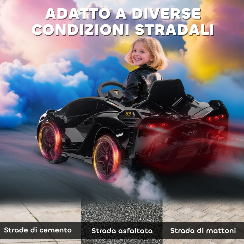 HOMCOM Macchina Elettrica per Bambini 3-5 Anni Lamborghini 12V con Telecomando, Auto a 2 modalità, manuale e Velocità 3-5km/h, Nero | Aosom Italy