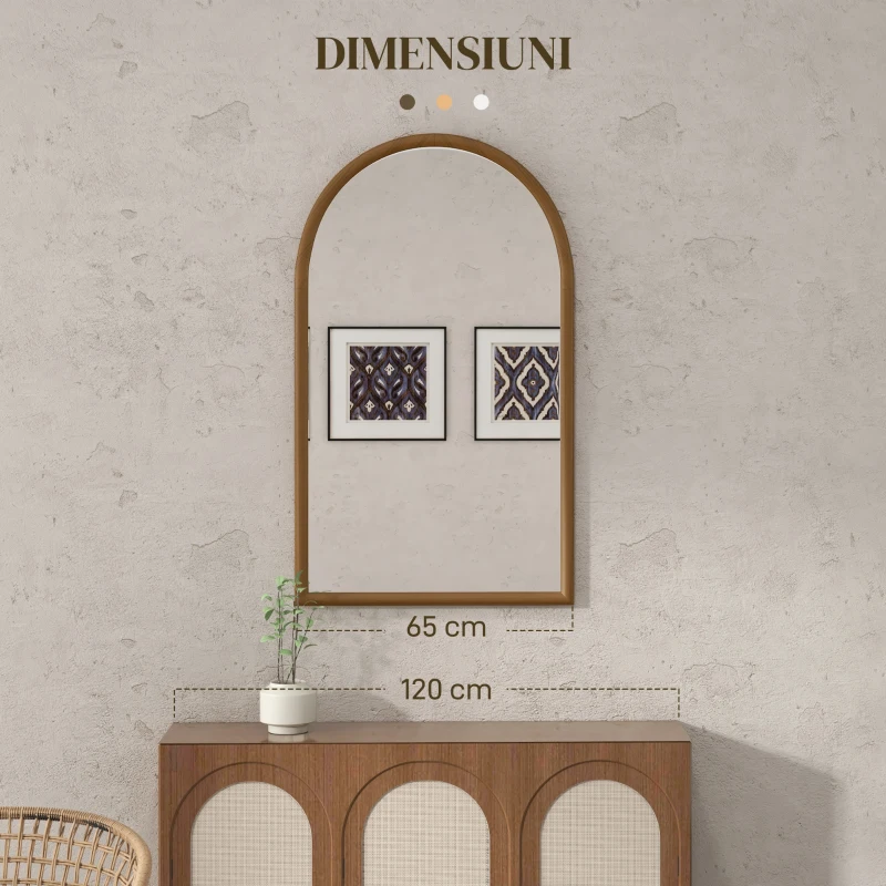 Homcom Oglinda Perete Arcuita – 110×65 cm, Finisaj Maro inchis