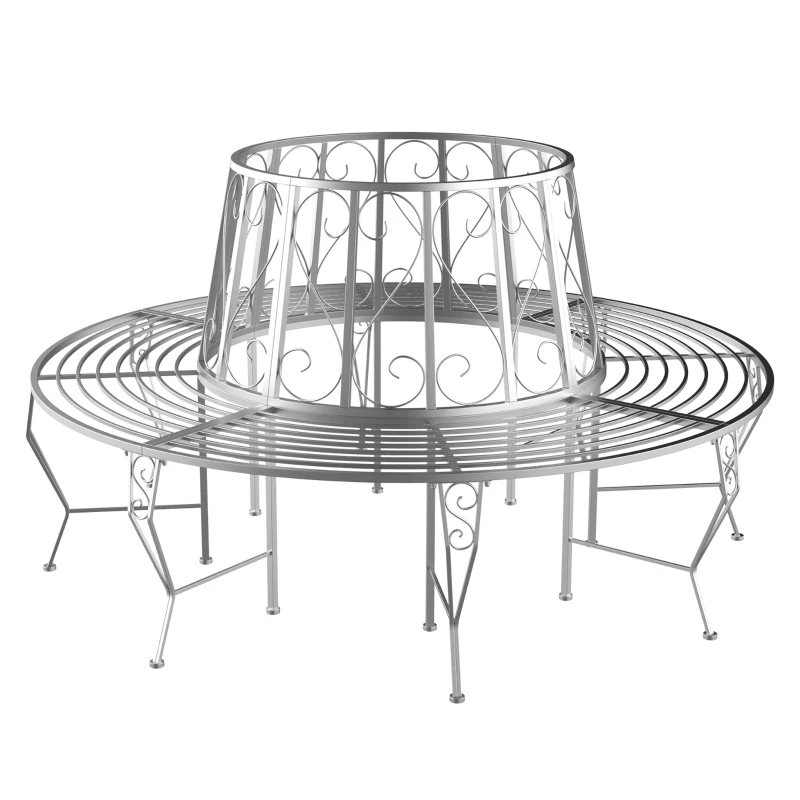 Outsunny Outdoor Round Tree Bench, Garden Metal Frame Garden Seat, Diameter 160cm Height 90cm, Silver
