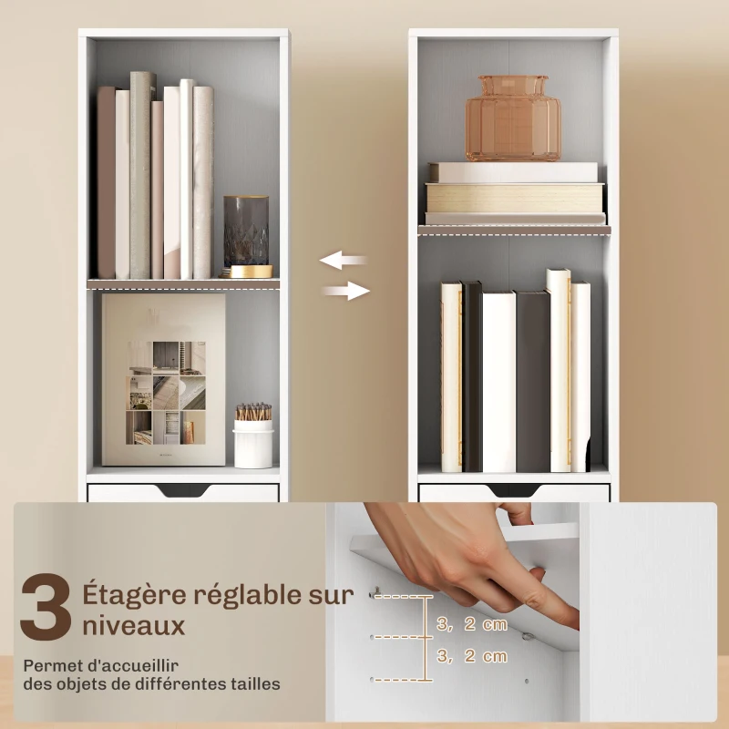 HOMCOM Bibliothèque, étagère à livres, meuble de rangement avec tiroir placard compartiments ouvertes, 30 x 24 x 158 cm, blanc