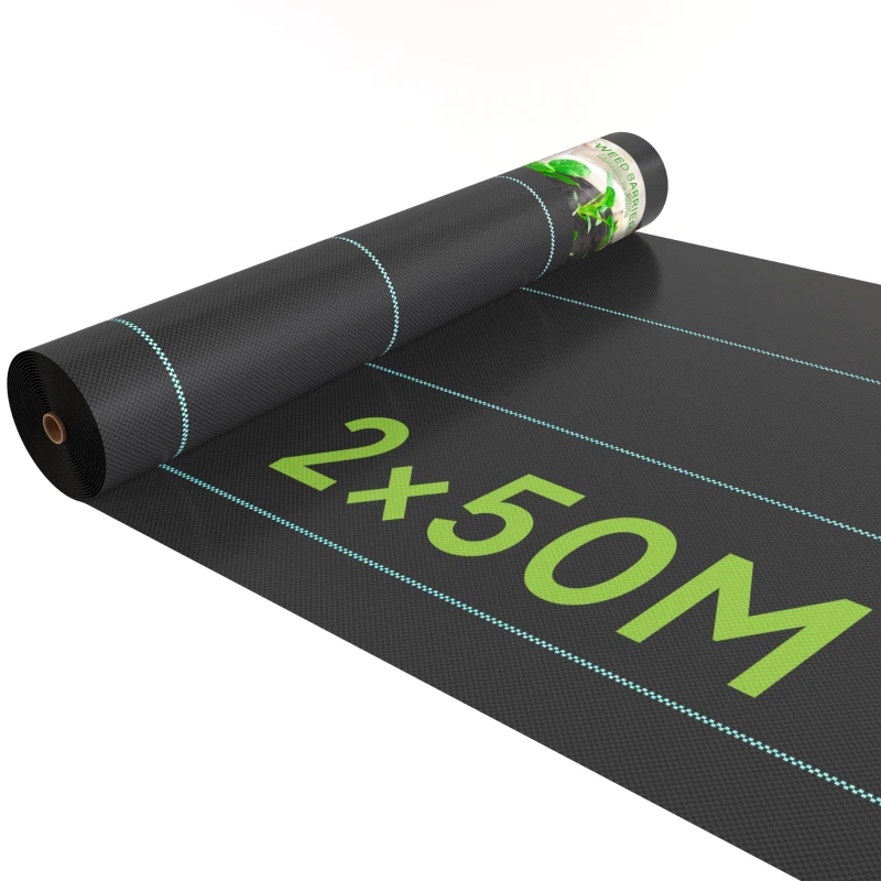 Outsunny 2m x 100m Heavy Duty Weed Control Membrane, Weed Membrane for Landscaping Driveway Gravel Artificial Grass Lawn Underlay, Black