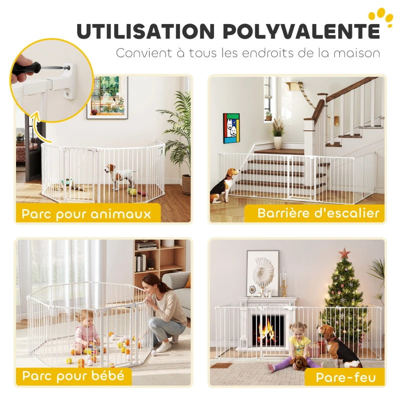 PawHut Barrière de sécurité en métal parc enclos pliable et modulable pour chien et enfant 6 panneaux 61 x 75 cm blanc