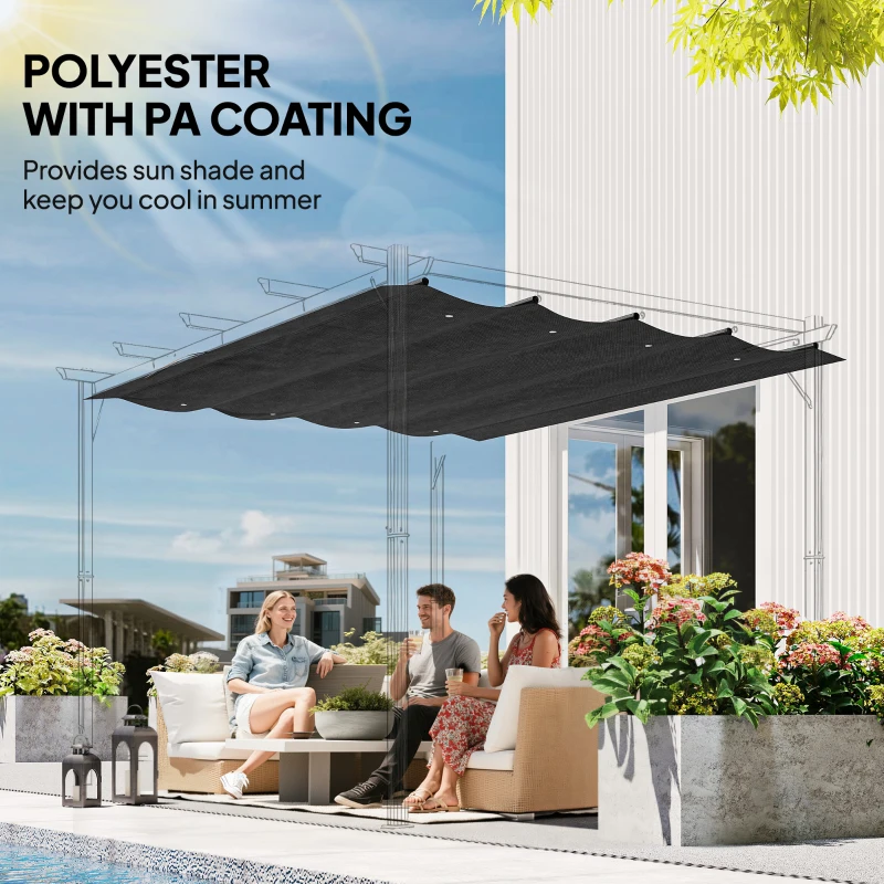 Outsunny Pergola Cover Roof, 2.86 x 2.45 m Retractable Sun Shade Top for 3 x 2m Pergola Frame, UV30+ Protected, Dark Grey