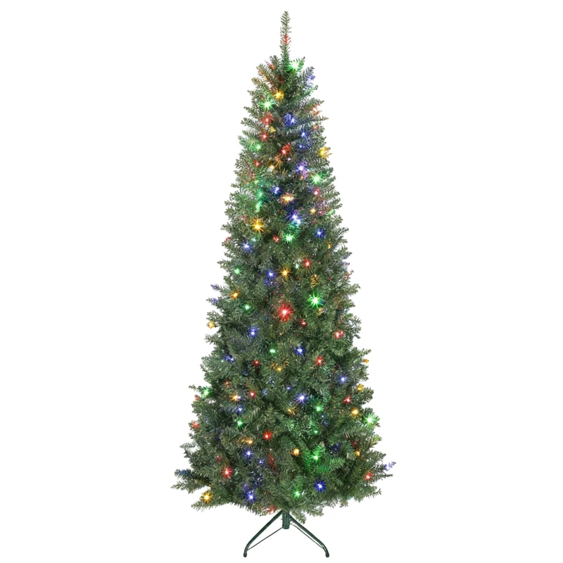HOMCOM Albero di Natale 210 cm Illuminato con 350 Luci Bianche e Colorate, 9 Modalità di Illuminazione