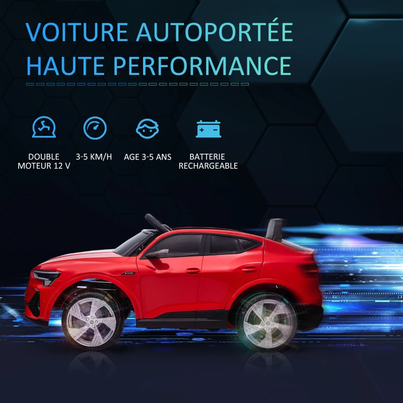 HOMCOM Voiture électrique enfants sous Licence Audi e-tron Sportback, véhicule électrique 12V Max. 5 Km/h avec télécommande 2,4G, phares LED, musique, klaxon, port USB, MP3, rouge
