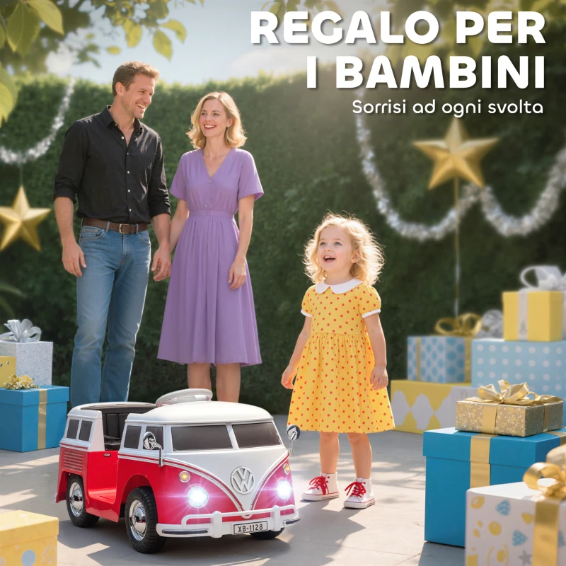 AIYAPLAY Auto Elettrica per Bambini Licenza Volkswagen T1 con Lettore MP3, in Metallo e PP, 89x49x41.5 cm, Rosso
