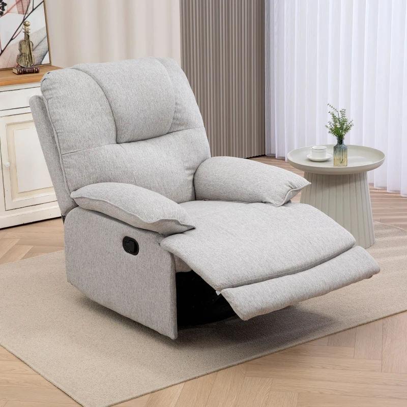 HOMCOM Fauteuil de relaxation en tissu aspect lin inclinable manuellement 145° avec repose-pied ajustable gris clair
