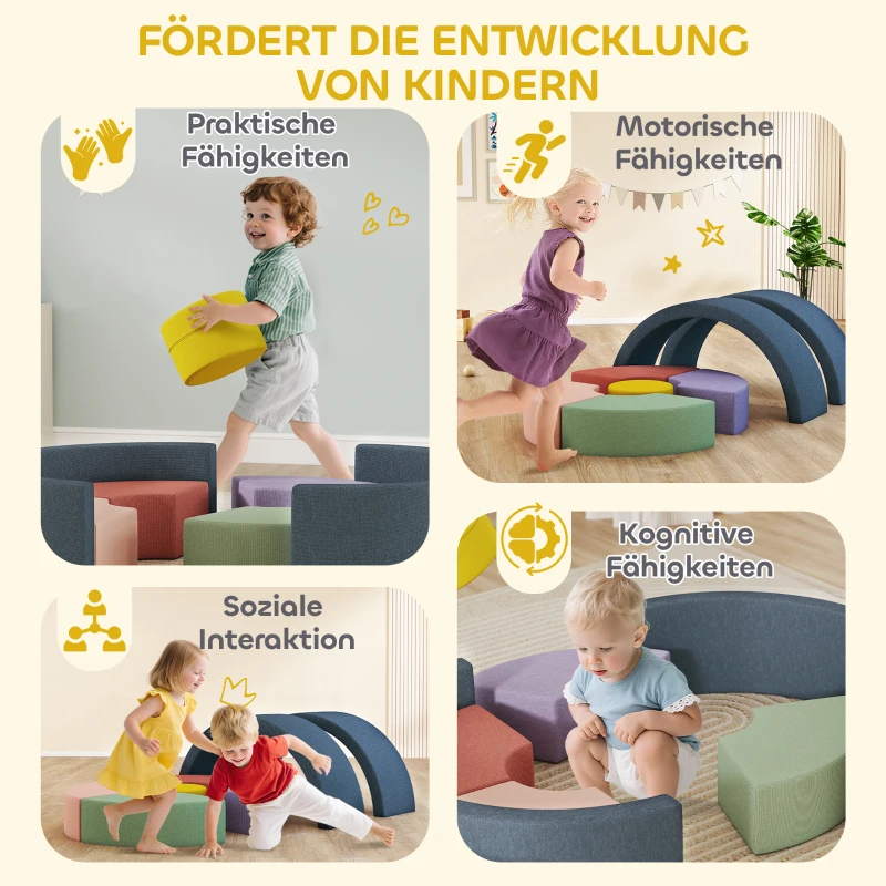 AIYAPLAY 7-teiliges Weichbauklötze-Set für Kleinkinder, Schaumstoff, waschbarer Cordbezug, verschiedene Formen, Bunt