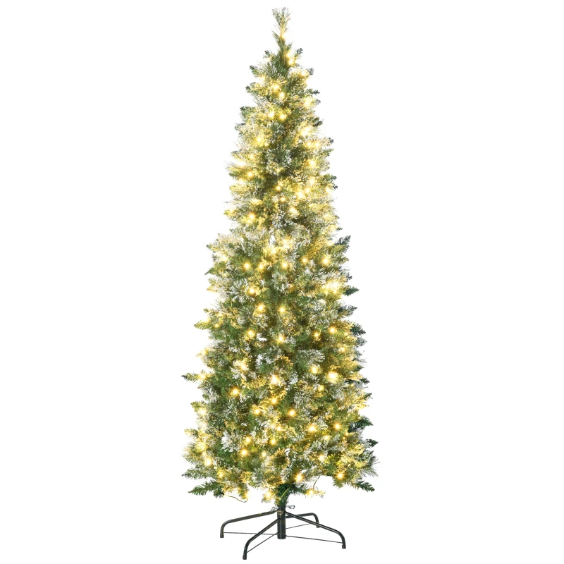 HOMCOM Albero di Natale 180cm Innevato con 240 Luci LED e 618 Rami con Base in Acciaio