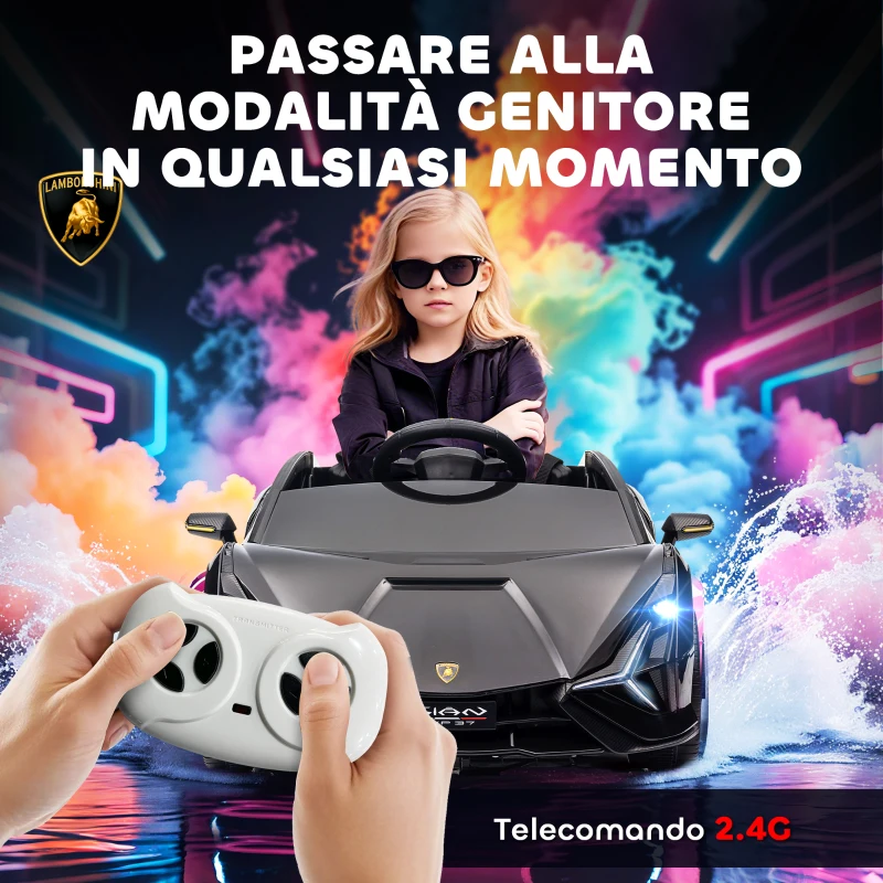 HOMCOM Macchina Elettrica per Bambini 3-5 Anni Lamborghini 12V con Telecomando, Auto a 2 modalità, manuale e Velocità 3-5km/h, Nero | Aosom Italy